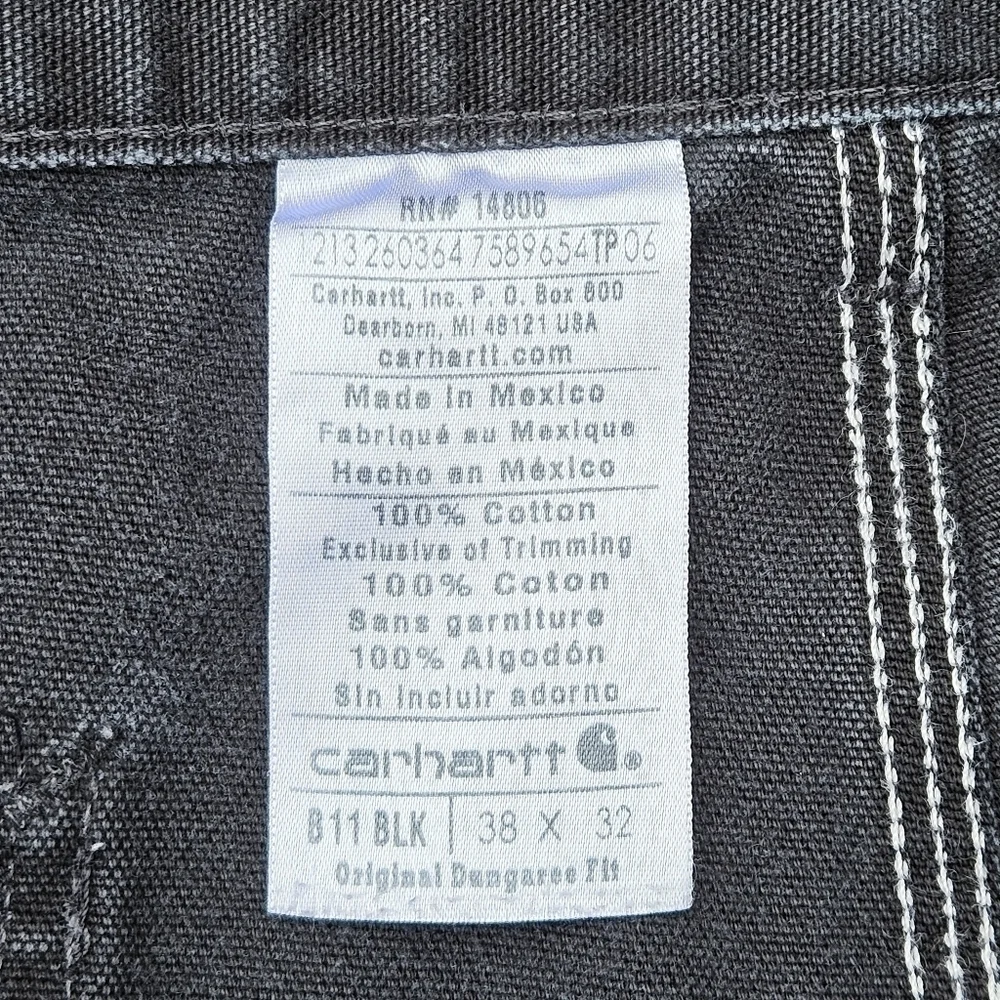 Vintage Carhartt Cargo Pants Black Dungaree Fit Distressed B11 BLK Mens 38x32